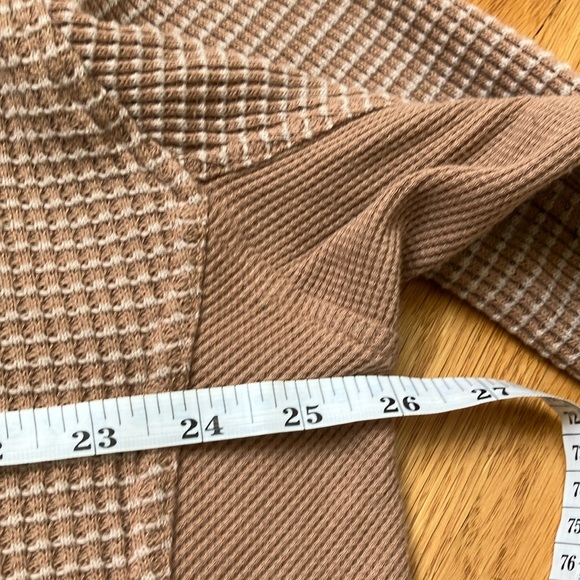 Aerie Women’s Textured Waffle Shirt Long Sleeve Brown & Cream Size Oversized XXS - Picture 15 of 16